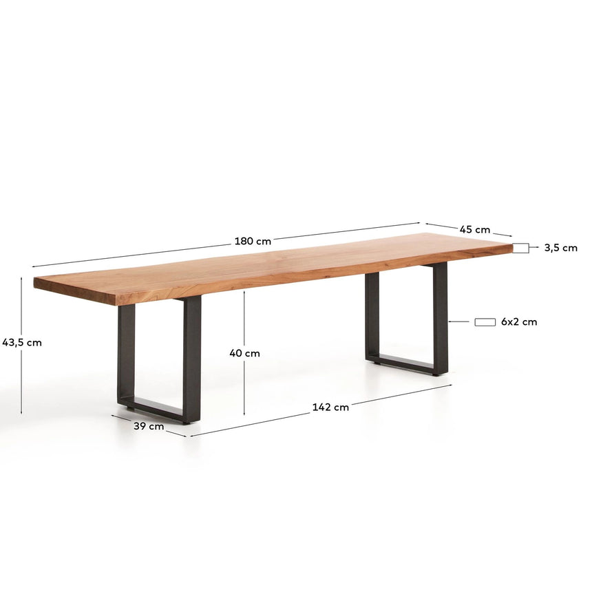 Bank Uxue aus massivem Akazienholz mit Beinen aus schwarzem Stahl 180 x 45 cm von Kave Home – Bild 2
