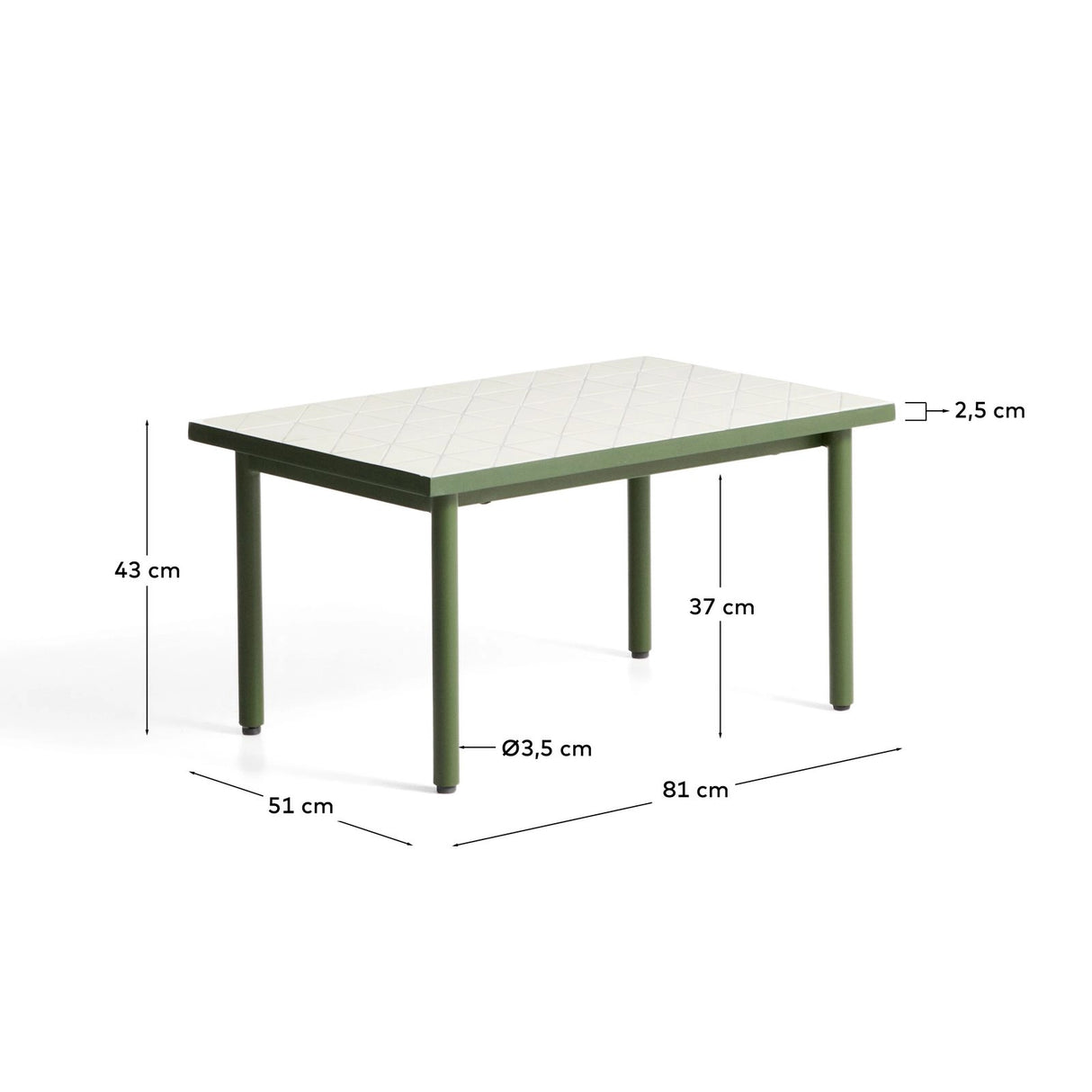 Beistelltisch Maurina aus verzinktem Stahl in Grün mit ecrufarbenen Kacheln, 81 x 51 cm von Kave Home – Bild 5
