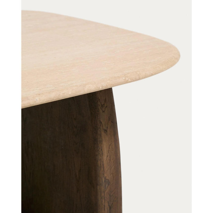 Beistelltisch Pirita aus beigem Travertin mit Beinen aus massivem Eichenholz, 71 x 70 cm, FSC 100 % von Kave Home – Bild 4