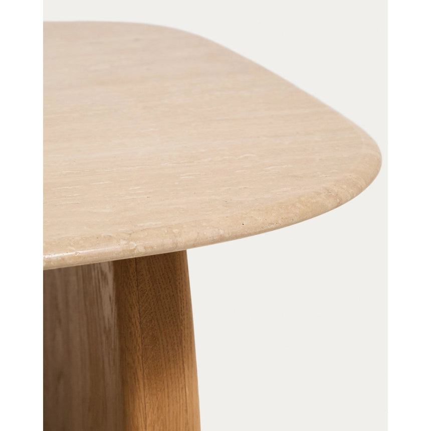 Beistelltisch Pirita aus beigem Travertin mit Beinen aus massivem Eichenholz mit naturfarbenem Finish, 71 x 70 cm, FSC 100 % von Kave Home – Bild 11