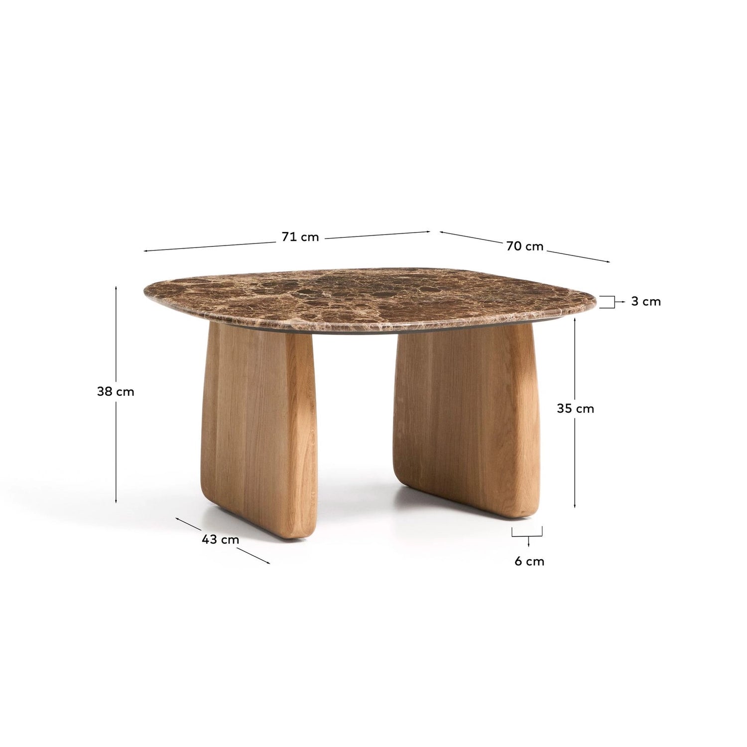 Beistelltisch Pirita aus braunem Marmor mit Beinen aus massivem Eichenholz mit naturfarbenem Finish, 71 x 70 cm, FSC 100 % von Kave Home – Bild 2