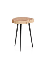 Beistelltisch Tanive aus massivem Akazienholz mit gebleichtem Finish und schwarzen Stahlbeinen Ø 35 cm von Kave Home – Produktbild 1
