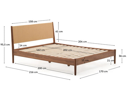 Bett Elan aus Furnier und massivem Walnussholz mit Seil Matratze 160 x 200 cm FSC Mix Credit von Kave Home – Produktbild 6