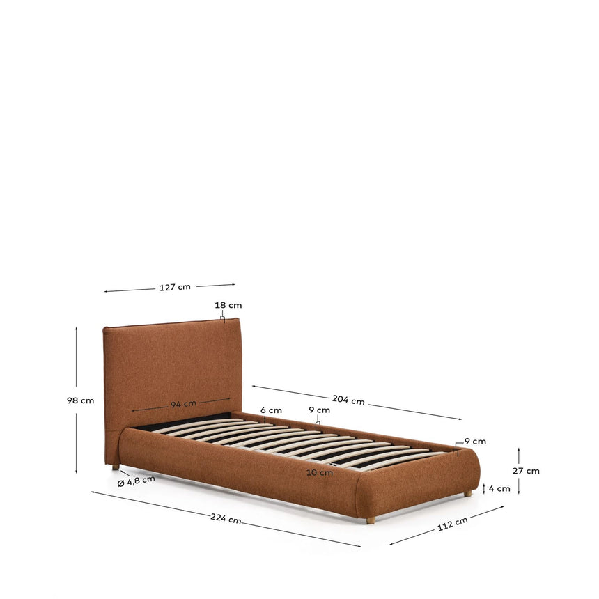 Bett Elerio mit dezent kupferfarbener Chenille für Matratzengröße 90 x 200 cm von Kave Home – Bild 2