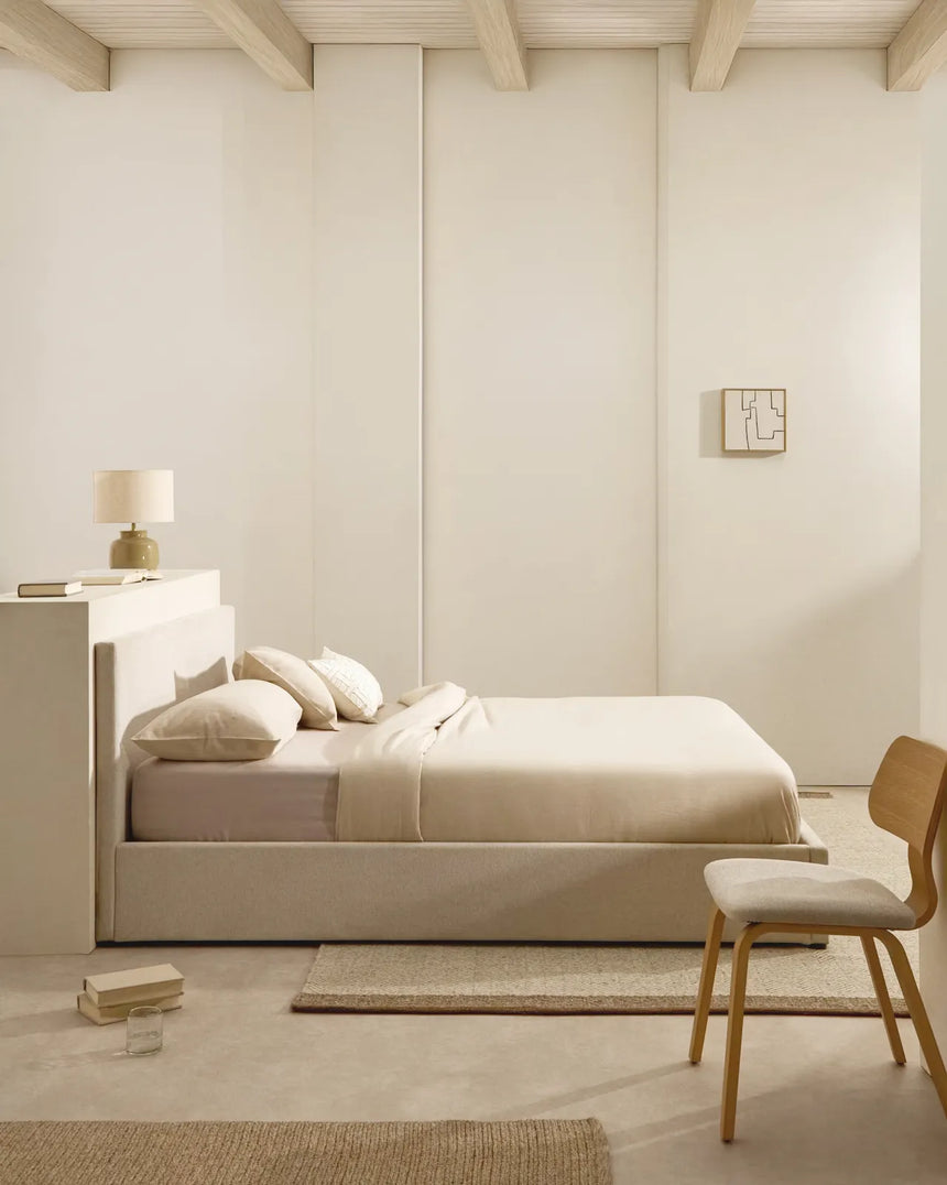 Bett Nahiri aus beigefarbener Chenille mit Klappbettkasten für eine Matratze von 160 x 200 cm von Kave Home – Bild 2