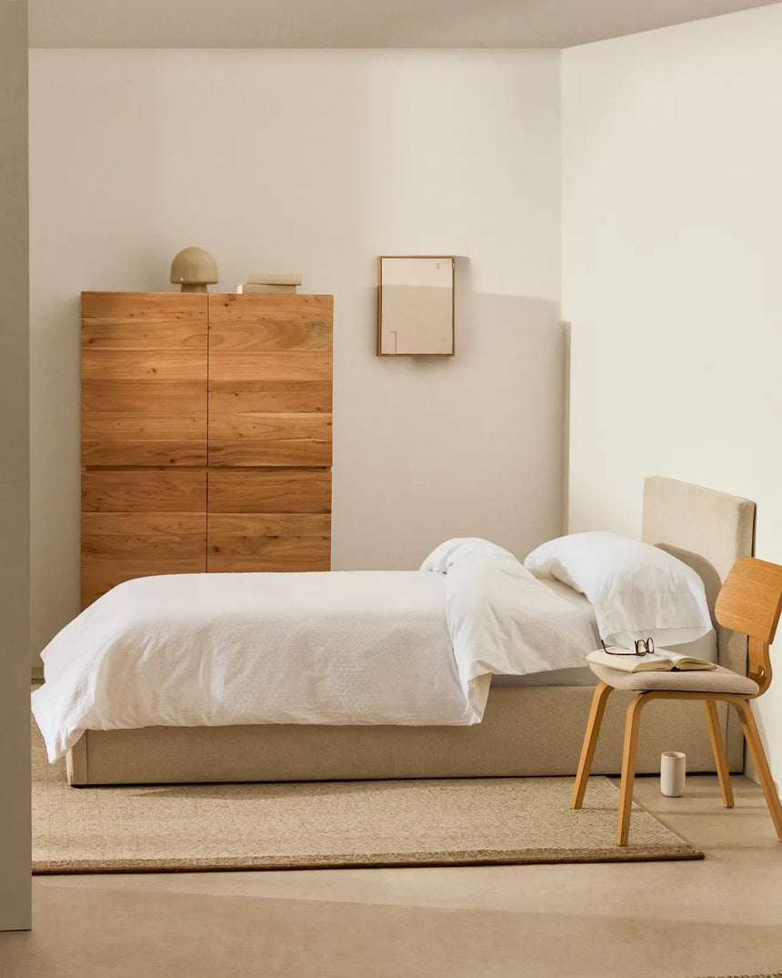 Bett Nahiri aus beigefarbener Chenille mit Klappbettkasten für eine Matratze von 90 x 200 cm von Kave Home – Bild 2