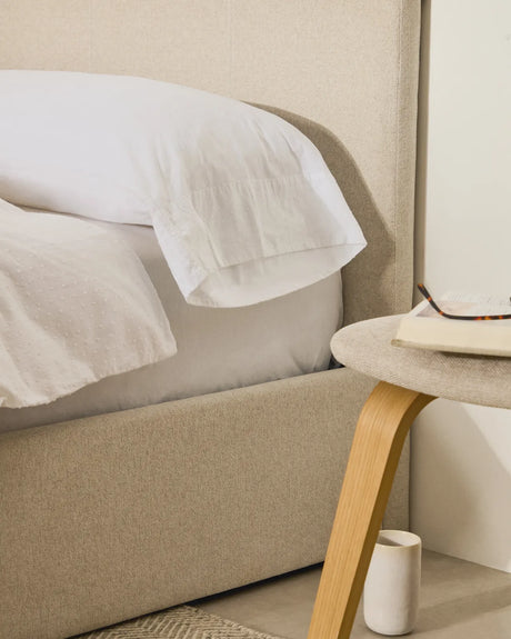 Bett Nahiri aus beigefarbener Chenille mit Klappbettkasten für eine Matratze von 90 x 200 cm von Kave Home – Bild 3