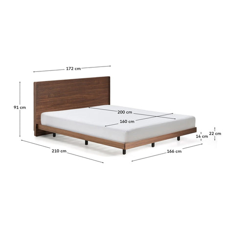 Bett Norlen aus Nussbaumfurnier mit dunklem Finish und LED-Licht für Matratzen 160 x 200 cm FSC Mix Credit von Kave Home – Produktbild 5