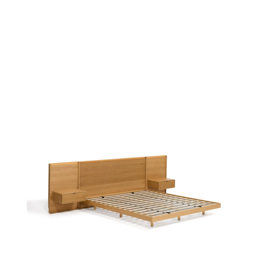 Bett Norlen mit 2 Nachttischen aus Eichenfurnier mit naturfarbenem Finish und LED-Licht für Matratzen 160 x 200 cm FSC Mix Credit von Kave Home – Bild 7