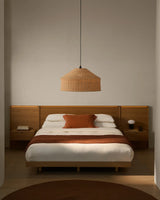 Bett Norlen mit 2 Nachttischen aus Eichenfurnier mit naturfarbenem Finish und LED-Licht für Matratzen 180 x 200 cm FSC Mix Credit von Kave Home – Bild 2