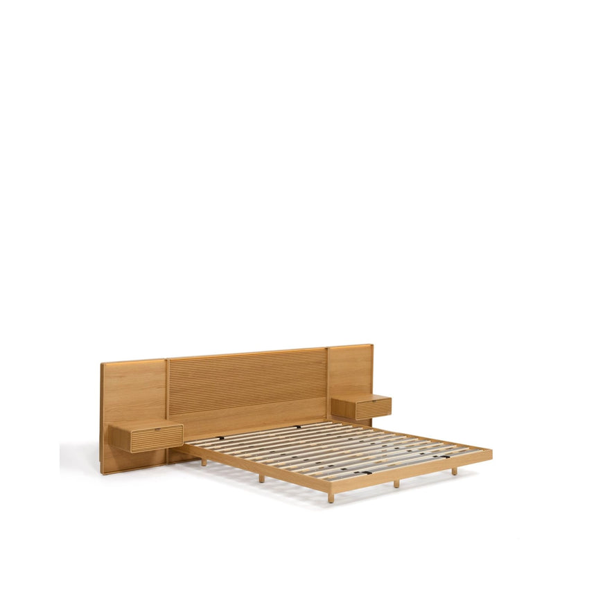 Bett Norlen mit 2 Nachttischen aus Eichenfurnier mit naturfarbenem Finish und LED-Licht für Matratzen 180 x 200 cm FSC Mix Credit von Kave Home – Bild 6