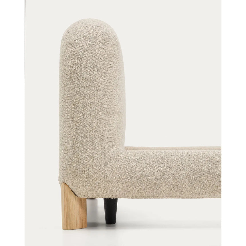 Bett Odina mit abnehmbarem Bezug aus ecrufarbenem Boucléstoff, Beine aus Eschenholz, naturfarbenes Finish, für Matratzen 180 x 200 cm von Kave Home – Bild 12