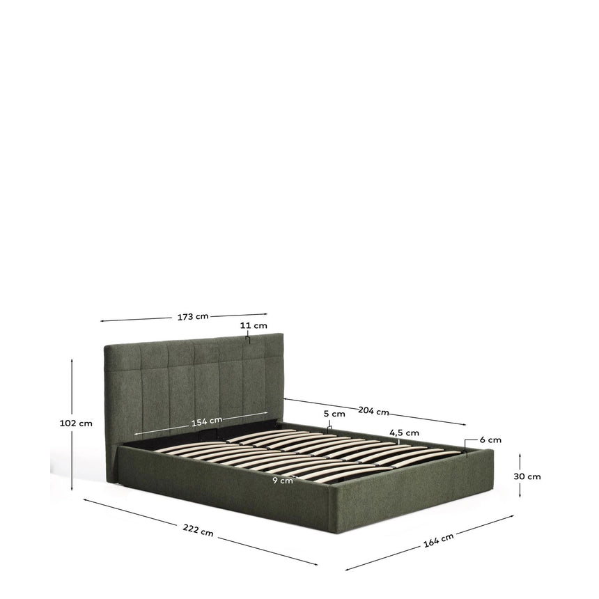 Bett mit klappbarem Bettkasten Darnela in moosgrüner Chenille für Matratzen 150 x 200 cm von Kave Home – Bild 3