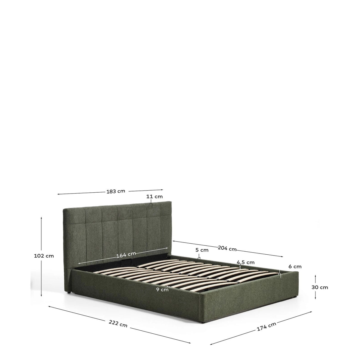 Bett mit klappbarem Bettkasten Darnela in moosgrüner Chenille für Matratzen 160 x 200 cm von Kave Home – Bild 2