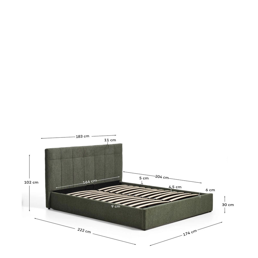 Bett mit klappbarem Bettkasten Darnela in moosgrüner Chenille für Matratzen 160 x 200 cm von Kave Home – Bild 2
