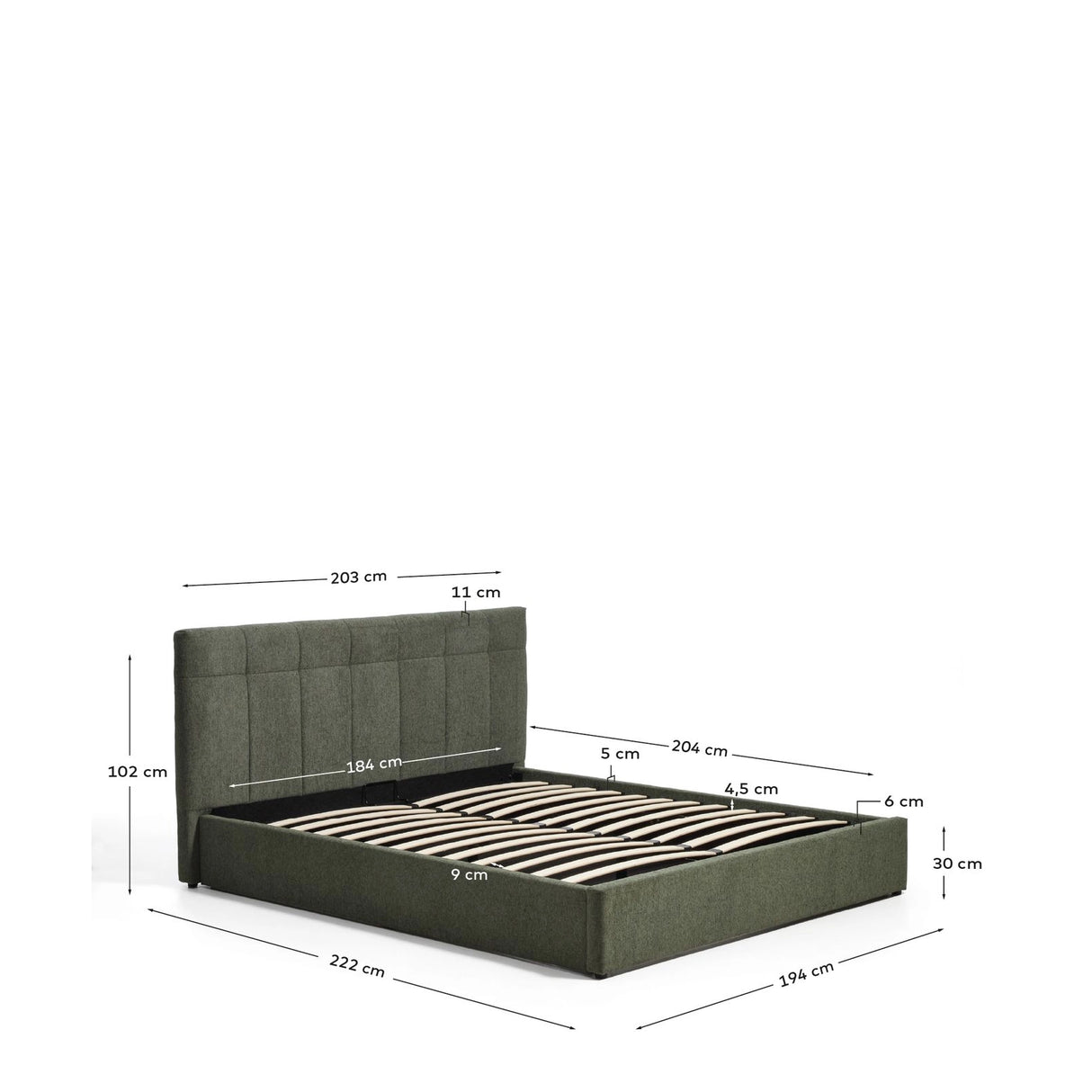 Bett mit klappbarem Bettkasten Darnela in moosgrüner Chenille für Matratzen 180 x 200 cm von Kave Home – Bild 2