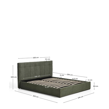 Bett mit klappbarem Bettkasten Darnela in moosgrüner Chenille für Matratzen 180 x 200 cm von Kave Home – Bild 2