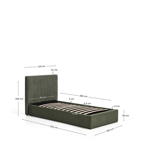 Bett mit klappbarem Bettkasten Darnela in moosgrüner Chenille für Matratzen 90 x 200 cm von Kave Home – Bild 2