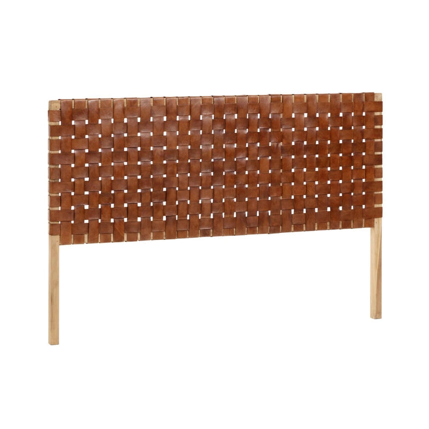 Bettkopfteil Calixta aus massivem Teakholz und Leder mit natürlichem Finish für ein Bett bis zu 150 cm von Kave Home – Bild 1