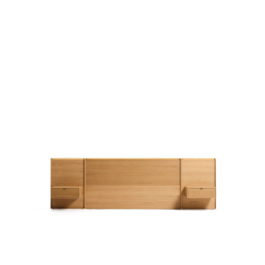 Bettkopfteil Norlen mit 2 Nachttischen aus Eichenfurnier mit naturfarbenem Finish und LED-Licht für Betten bis zu 160 cm FSC Mix Credit von Kave Home – Bild 1
