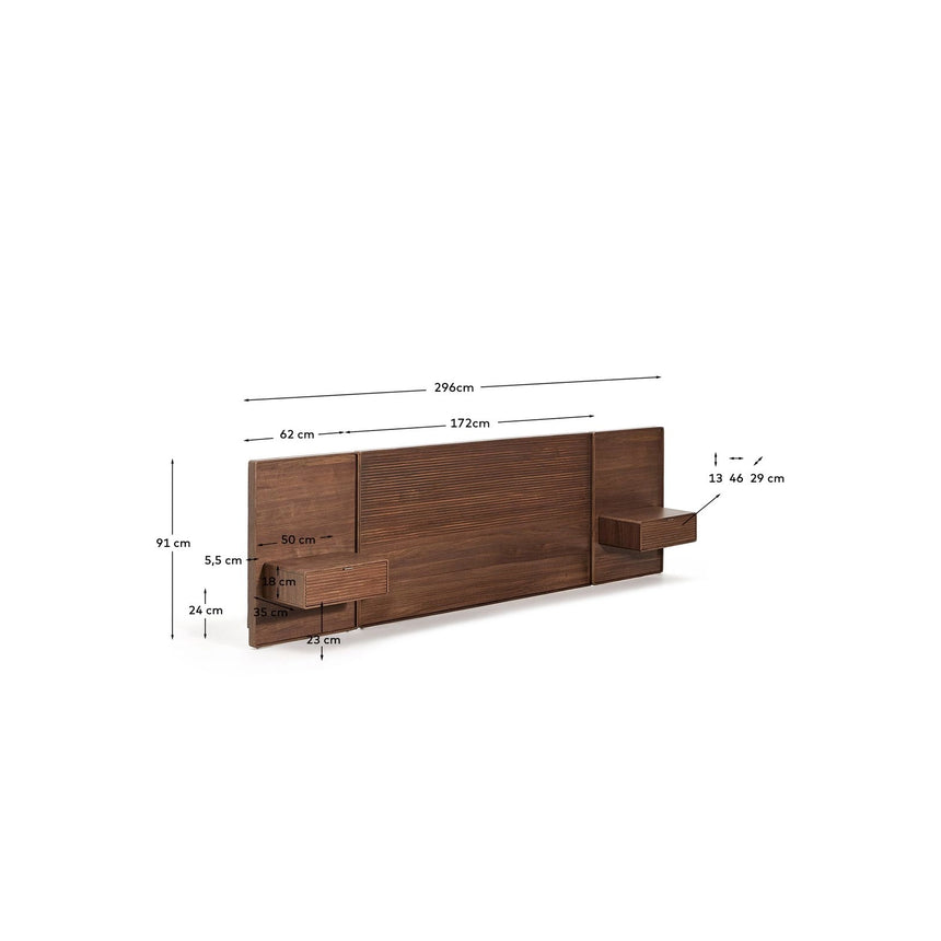 Bettkopfteil Norlen mit zwei Nachttischen aus Nussbaumfurnier mit dunklem Finish und LED-Licht für Betten bis 160 cm, FSC Mix Credit von Kave Home – Bild 4