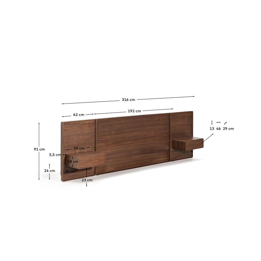 Bettkopfteil Norlen mit zwei Nachttischen aus Nussbaumfurnier mit dunklem Finish und LED-Licht für Betten bis 180 cm, FSC Mix Credit von Kave Home – Bild 5