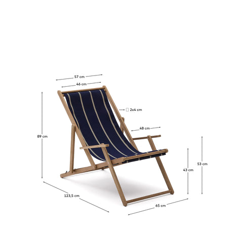 Blau-beige gestreifter klappbarer Outdoor-Liegestuhl Vilara aus massivem Akazienholz, FSC 100% von Kave Home – Produktbild 6