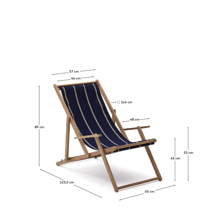Blau-beige gestreifter klappbarer Outdoor-Liegestuhl Vilara aus massivem Akazienholz, FSC 100% von Kave Home – Produktbild 6