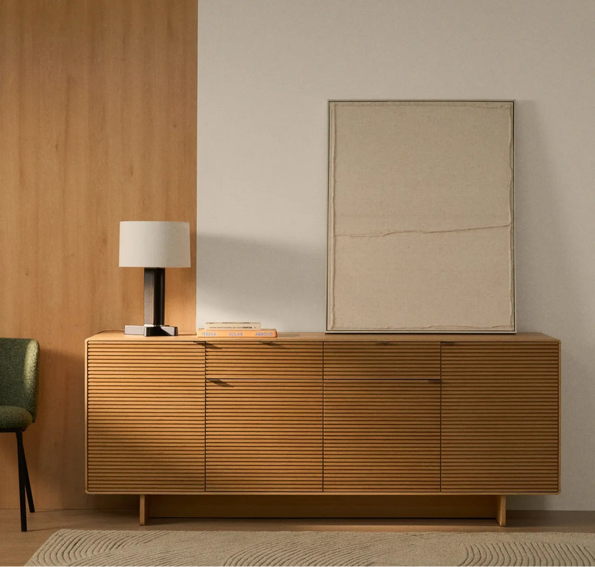 Buffet Norlen mit 4 Türen und 2 Schubladen in Eichenfurnier mit naturfarbenem Finish FSC Mix Credit 194,5 x 78 cm von Kave Home – Bild 2