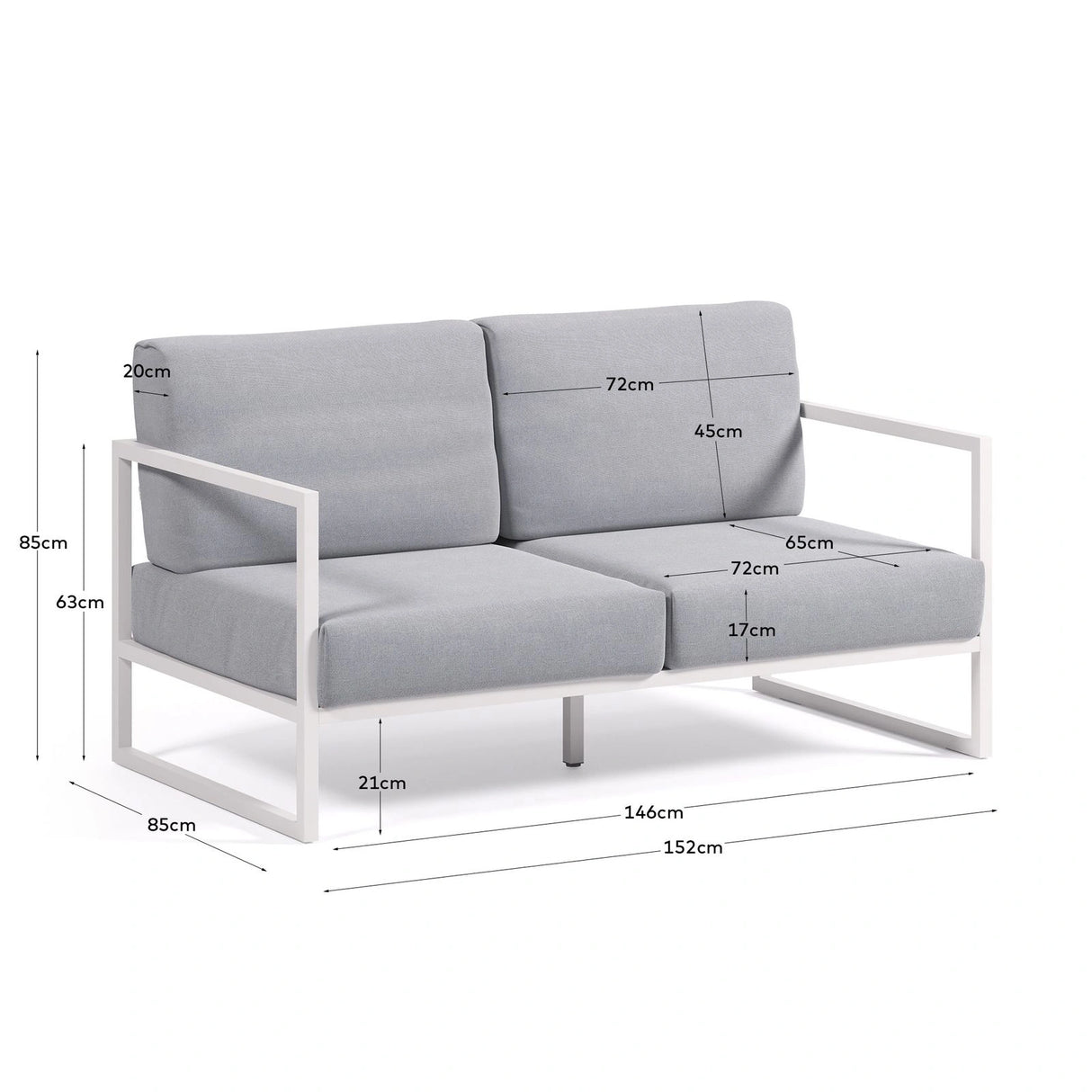 Comova 2-Sitzer-Sofa 100% outdoor blau und Aluminium weiss 150 cm von Kave Home – Bild 3