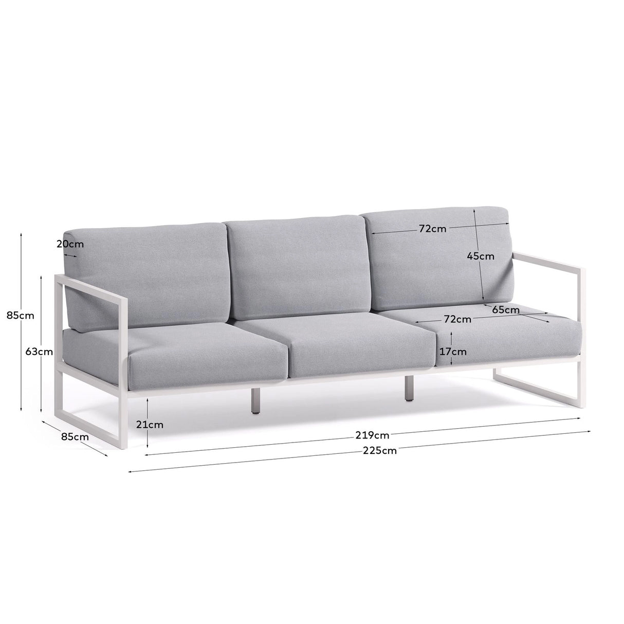 Comova 3-Sitzer-Sofa 100% outdoor blau und Aluminium weiß 222 cm von Kave Home – Bild 4