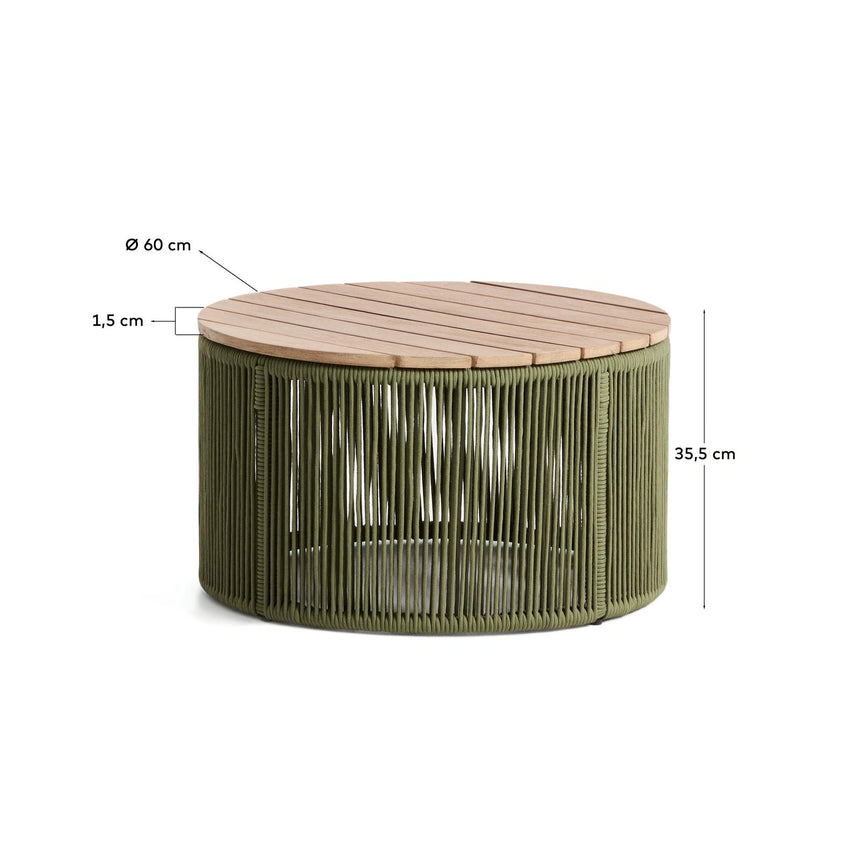 Couchtisch Dandara aus Stahl, kombiniert mit grünem Seil und massivem Akazienholz FSC 100 %, Ø 60 cm von Kave Home – Bild 6