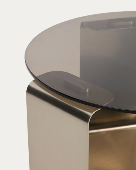 Couchtisch Dolven aus braunem Glas und gebürstetem Stahl, Ø 60 cm von Kave Home – Bild 3