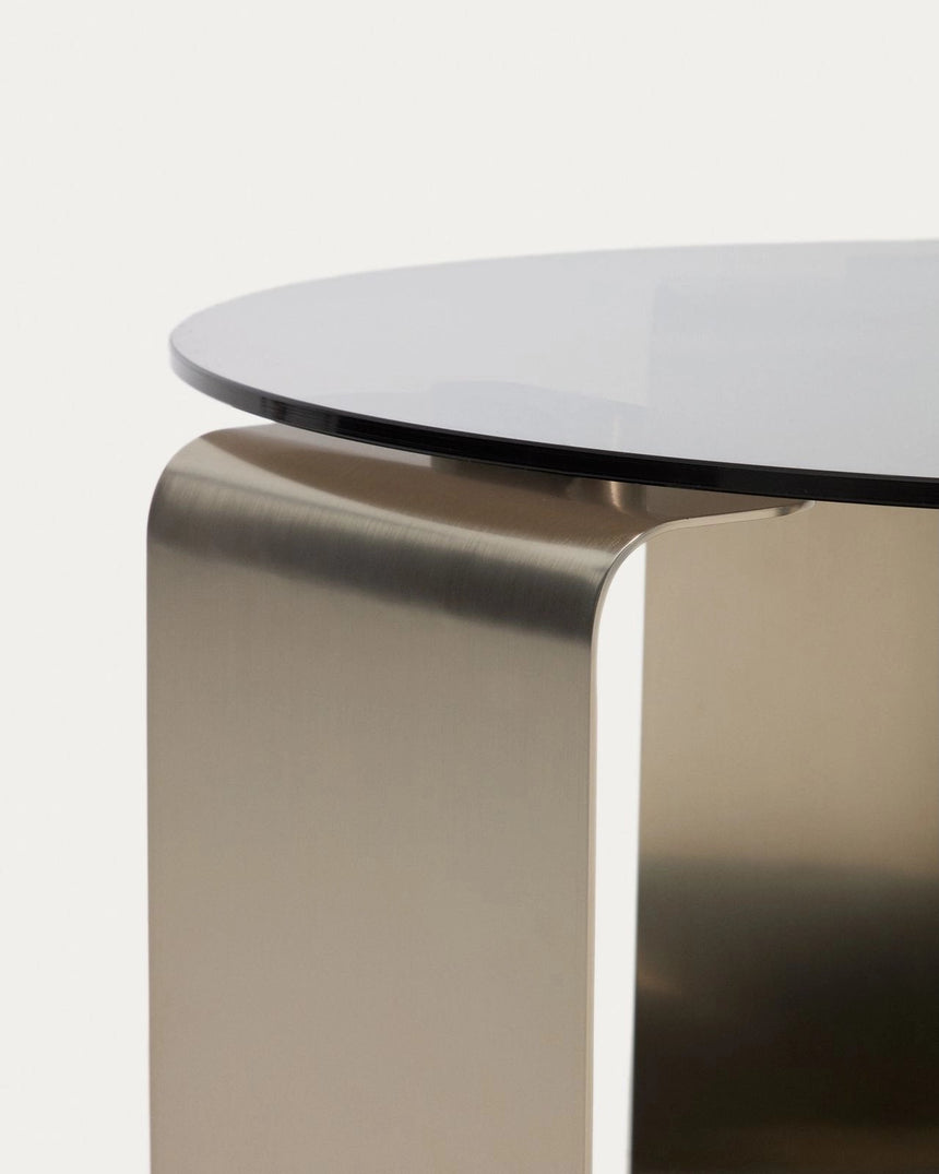 Couchtisch Dolven aus braunem Glas und gebürstetem Stahl, Ø 60 cm von Kave Home – Bild 5