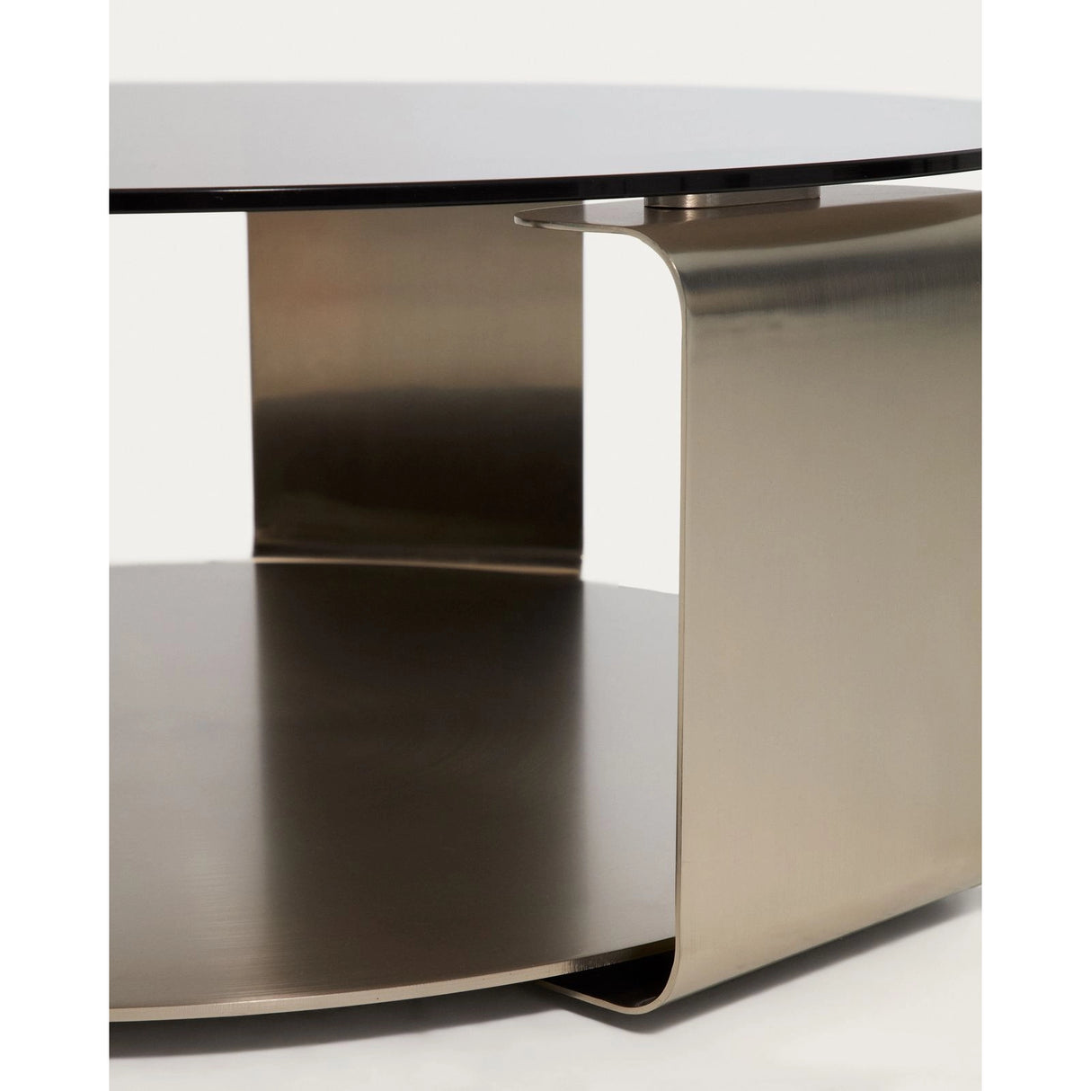 Couchtisch Dolven aus braunem Glas und gebürstetem Stahl, Ø 80 cm von Kave Home – Bild 4