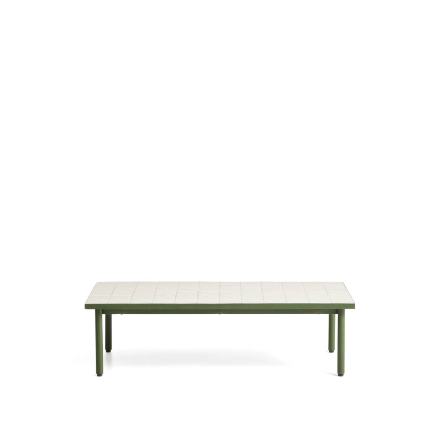 Couchtisch Maurina aus verzinktem Stahl in Grün mit ecrufarbenen Kacheln, 122 x 61 cm von Kave Home – Bild 1