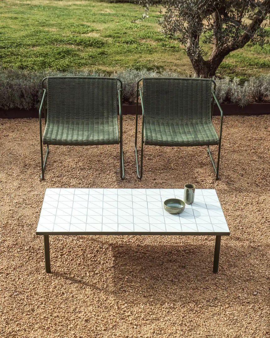 Couchtisch Maurina aus verzinktem Stahl in Grün mit ecrufarbenen Kacheln, 122 x 61 cm von Kave Home – Bild 2