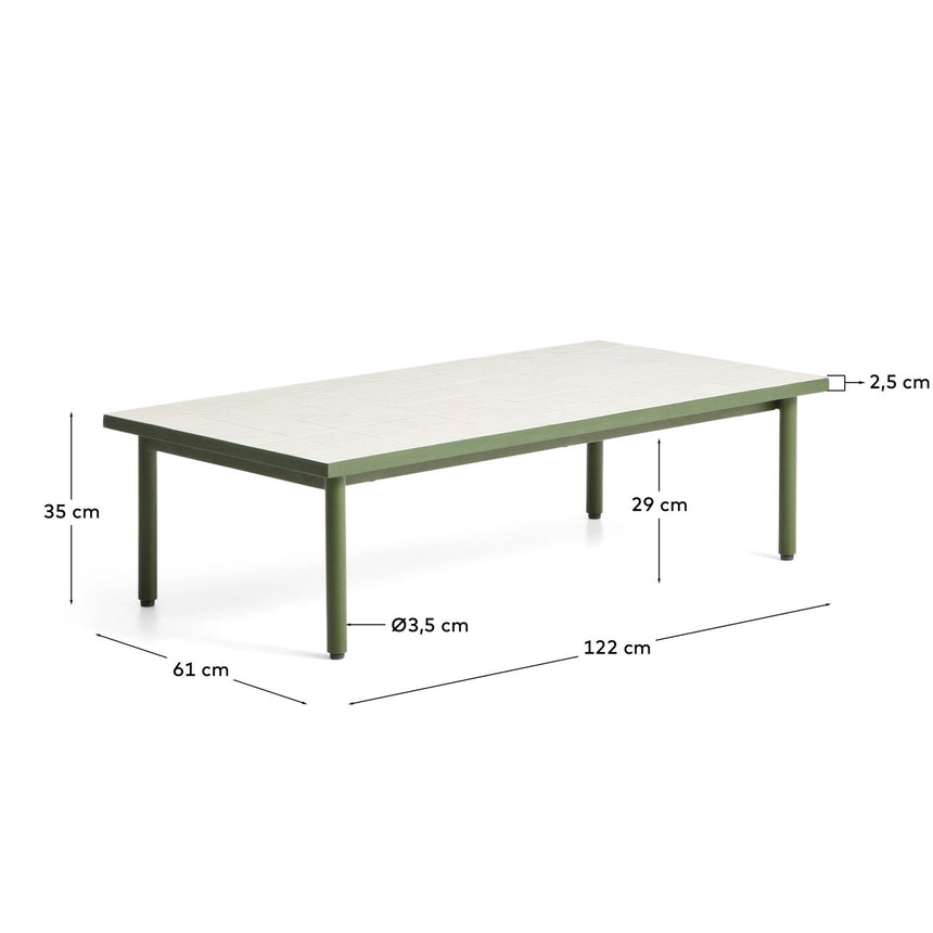 Couchtisch Maurina aus verzinktem Stahl in Grün mit ecrufarbenen Kacheln, 122 x 61 cm von Kave Home – Bild 3