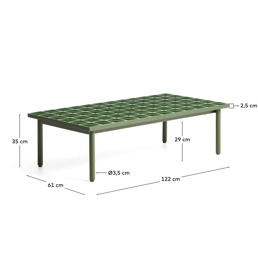 Couchtisch Maurina aus verzinktem Stahl in Grün mit grünen Kacheln, 122 x 61 cm von Kave Home – Bild 5