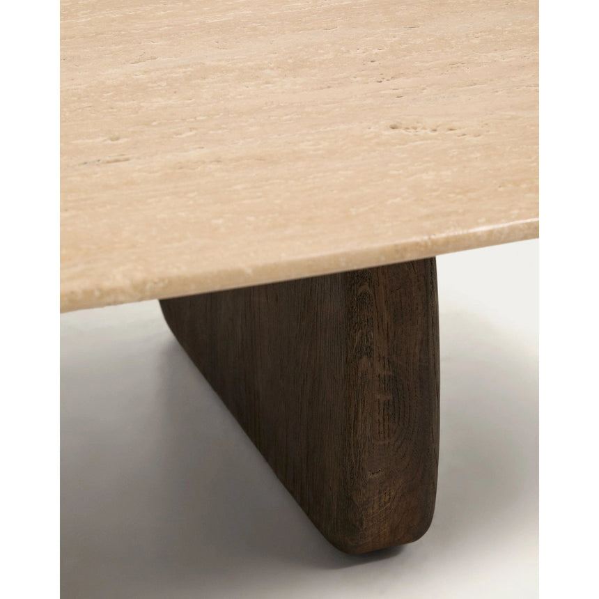 Couchtisch Pirita aus beigem Travertin mit Beinen aus massivem Eichenholz, 147 x 65 cm, FSC 100 % von Kave Home – Bild 7