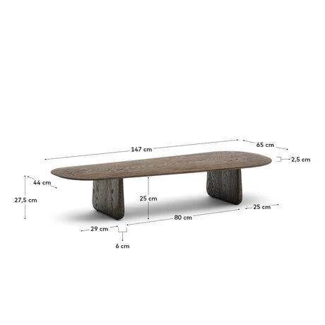 Couchtisch Pirita aus massiver Eiche mit dunklem Finish 146 x 56,5 cm FSC 100% von Kave Home – Produktbild 4
