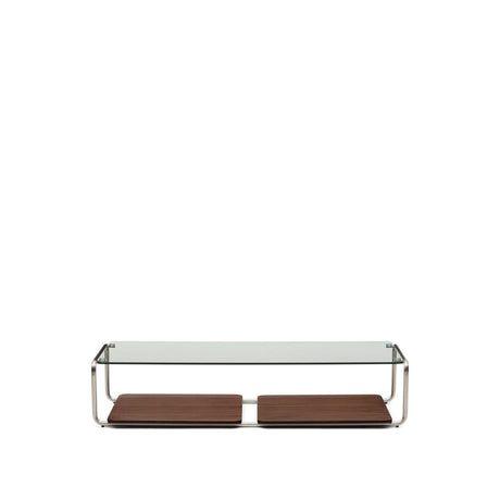 Couchtisch Tarsel aus gehärtetem Glas sowie Platte aus Nussbaumfurnier mit Gestell aus gebürstetem Edelstahl 140 x 60 cm von Kave Home – Bild 1