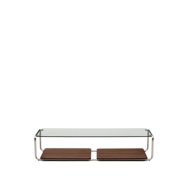 Couchtisch Tarsel aus gehärtetem Glas sowie Platte aus Nussbaumfurnier mit Gestell aus gebürstetem Edelstahl 140 x 60 cm von Kave Home – Bild 1