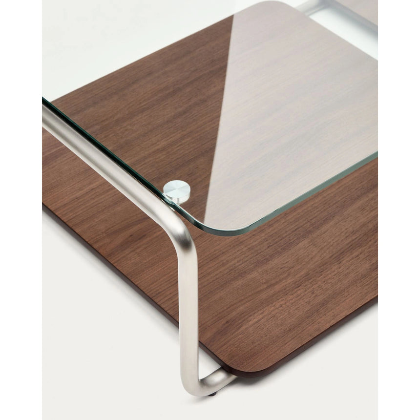 Couchtisch Tarsel aus gehärtetem Glas sowie Platte aus Nussbaumfurnier mit Gestell aus gebürstetem Edelstahl 140 x 60 cm von Kave Home – Bild 9