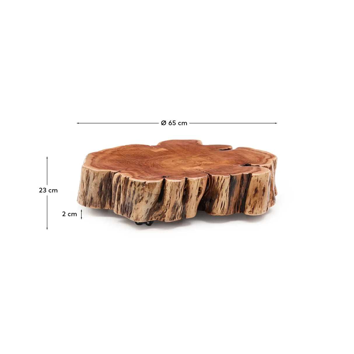 Table basse Tavine en bois d'acacia massif finition blanchie avec roulettes Ø 65 cm