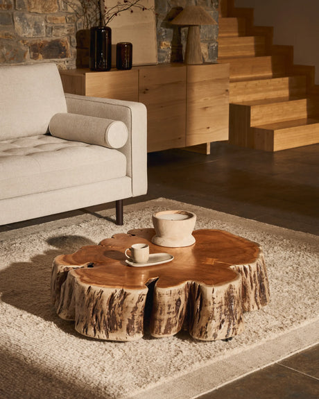 Couchtisch Tavine aus massivem Akazienholz mit gebleichtem Finish und Rollen Ø 85 cm von Kave Home – Produktbild 2