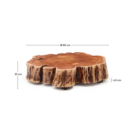 Couchtisch Tavine aus massivem Akazienholz mit gebleichtem Finish und Rollen Ø 85 cm - ZEN ZONE Furniture