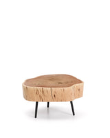 Couchtisch Tavine aus massivem Akazienholz mit gebleichtem Finish und schwarzen Stahlbeinen Ø 49 cm von Kave Home – Produktbild 1