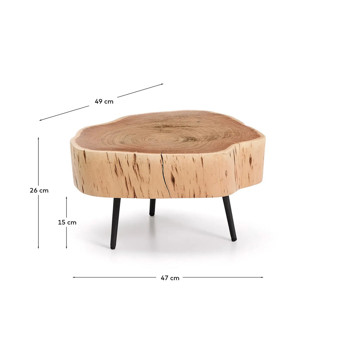 Couchtisch Tavine aus massivem Akazienholz mit gebleichtem Finish und schwarzen Stahlbeinen Ø 49 cm - ZEN ZONE Furniture