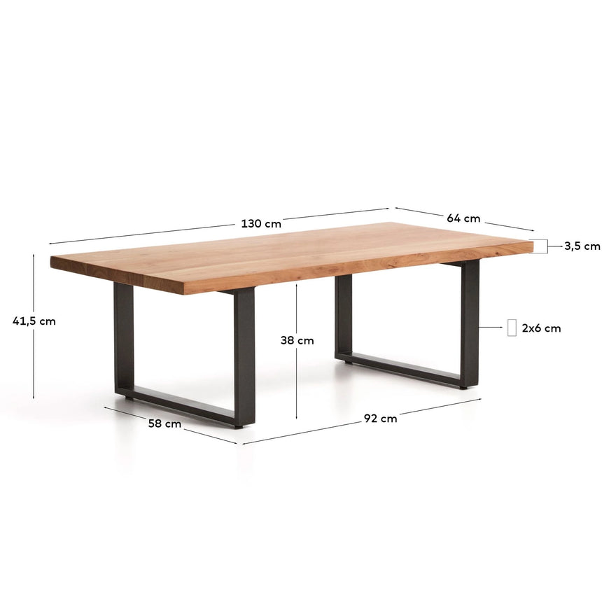 Couchtisch Uxue aus massivem Akazienholz mit Beinen aus schwarzem Stahl 130 x 64 cm von Kave Home – Bild 2